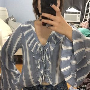 Lace up striped blouse